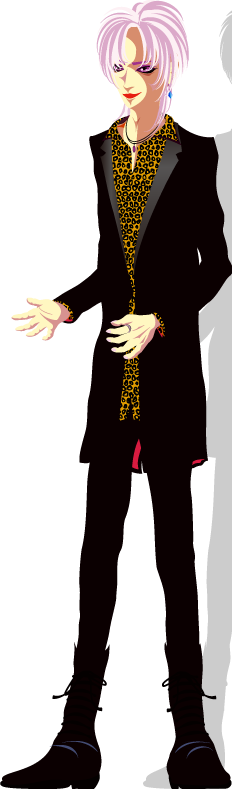 回答するジャケットにヒョウ柄シャツを着た男性のイラスト