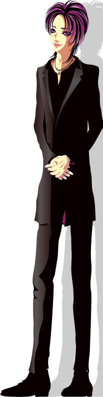 回答する黒スーツコーデな男性のイラスト
